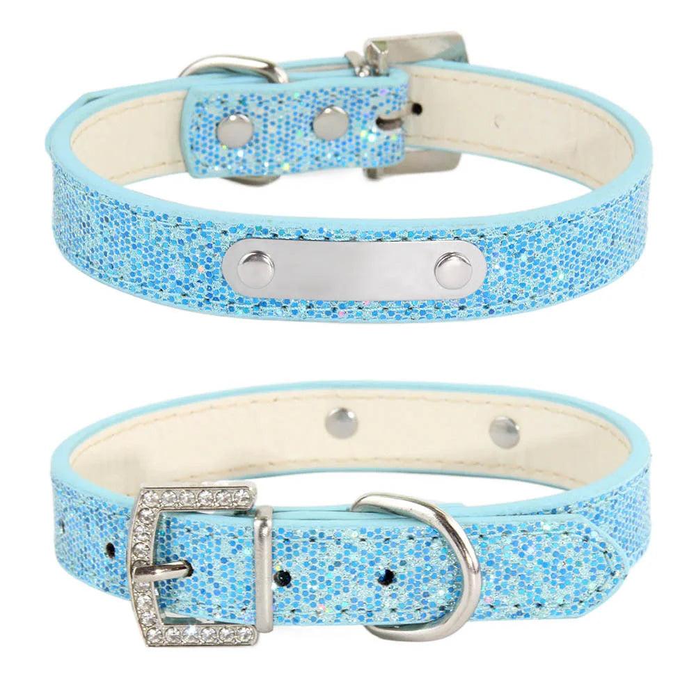 Lisslune | Glamorous Personalized Engraved Leather Dog Collar with Sparkling Accents