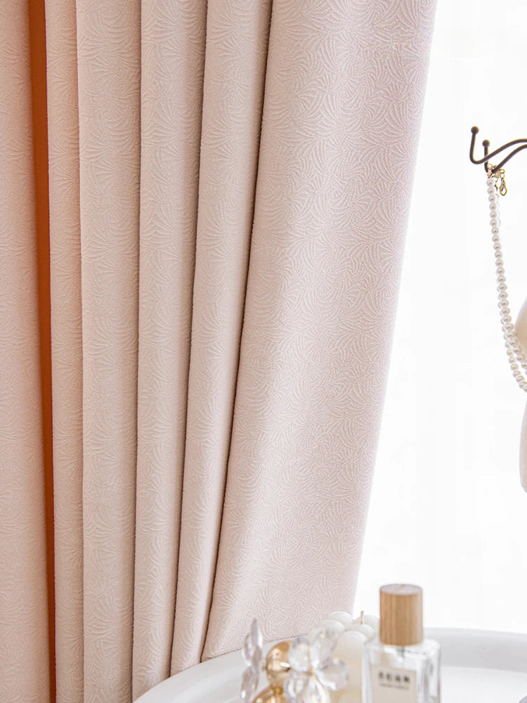 Rynx | French Pink Home Decoration Curtains Solid Color Bedroom Blackout Curtains Creative Texture Art Curtains Luxury Study Curtain IG