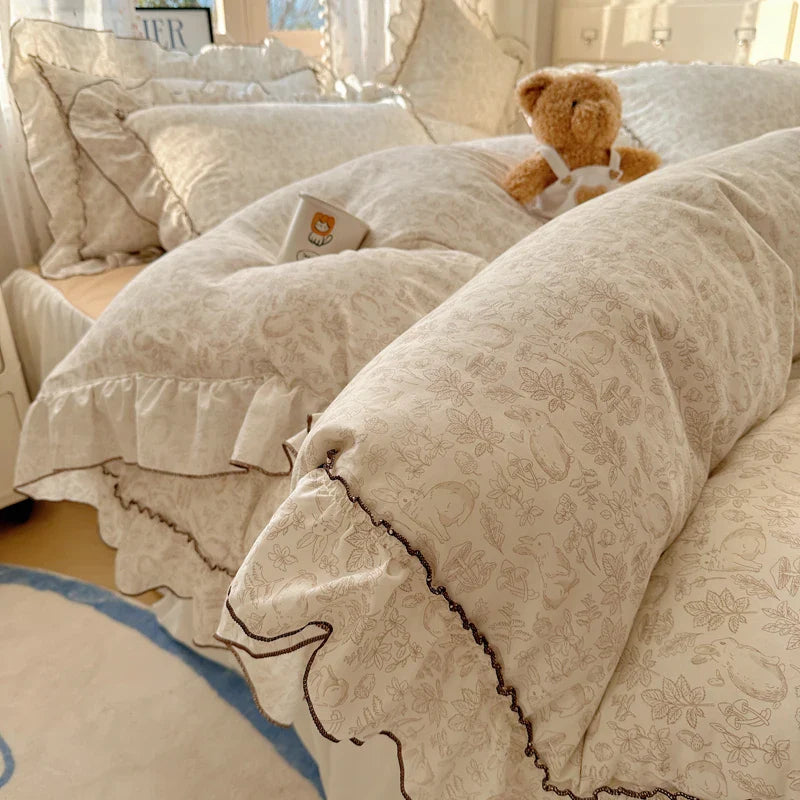 Rynx | Cute Print Bed Sheet Set Girls' Room Bedding Set Single/Double/Queen/King Size Bedding Set Soft Bedding sábanas para cama