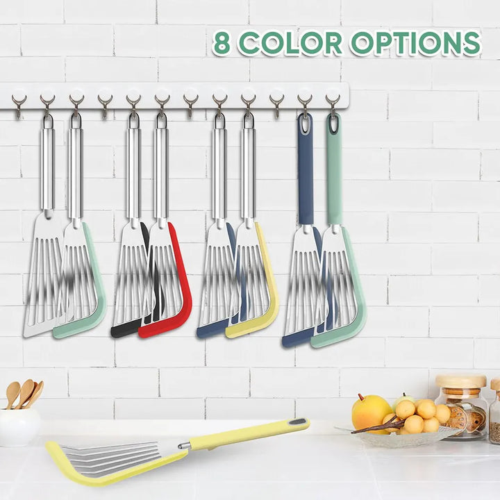 Lisslune | Silicone-Edged Fish Spatula - Stainless Steel, Heat-Resistant, Slotted Turner for Cooking