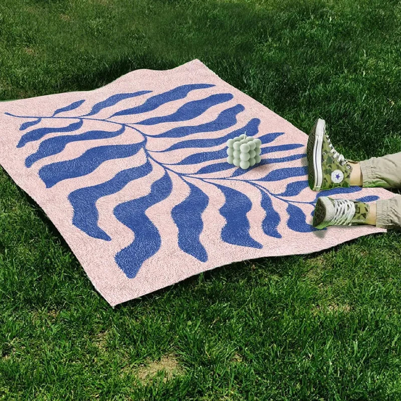 Rynx | Matisse Leaf Living Room Oversized Rugs Minimalist Bedroom Rug Modern Grass Green Blue Rug Fluffy Soft Home Dedicated Rugs