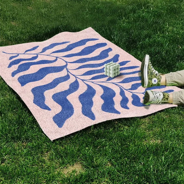 Rynx | Matisse Leaf Living Room Oversized Rugs Minimalist Bedroom Rug Modern Grass Green Blue Rug Fluffy Soft Home Dedicated Rugs