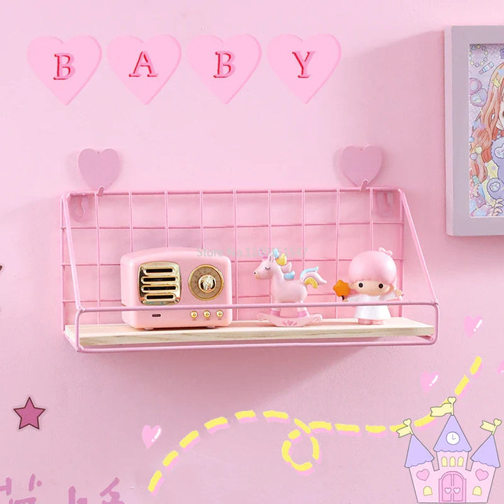 Rynx | Pink Wall Shelves perforation-free Bedroom Decoration simple Flower Stand wall-mounted Room Divider One-Word Shelf space-saving