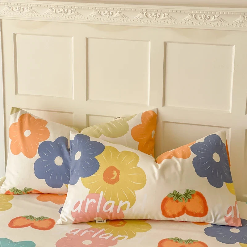 Rynx | 100% Cotton Thickened Pillowcase 48cm*74cm 2 Pieces Beauty Floral Print Pillowcase for Bedroom