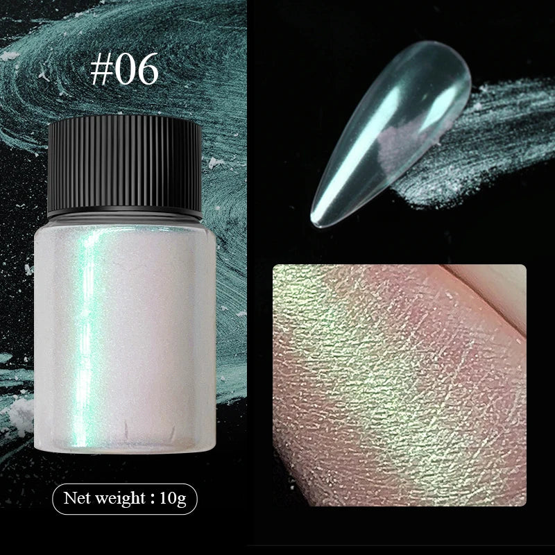 Rynx | Aurora Pearl White Nails Glitter Dust Chrome Gradient Rubbing on Powder Mirror Reflective Magnetic Pigment Nail Art Decorations