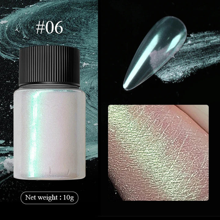 Rynx | Aurora Pearl White Nails Glitter Dust Chrome Gradient Rubbing on Powder Mirror Reflective Magnetic Pigment Nail Art Decorations