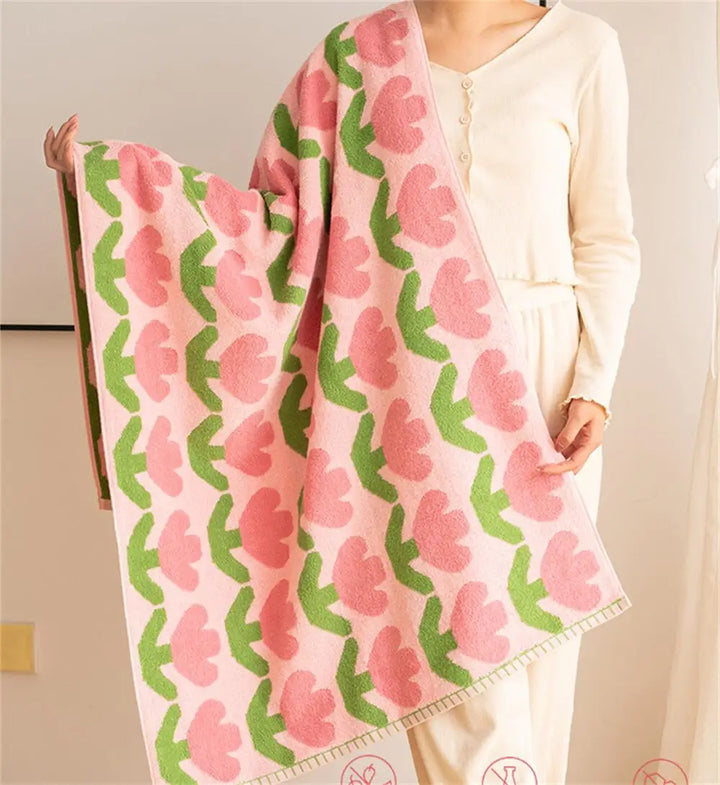 Rynx | Tulip Flowers Pure Hand Towels Bathroom Sets Face Cloth Soft Skin-Friendly Bathroom Girls Wash Towels Household Towel 70*140CM
