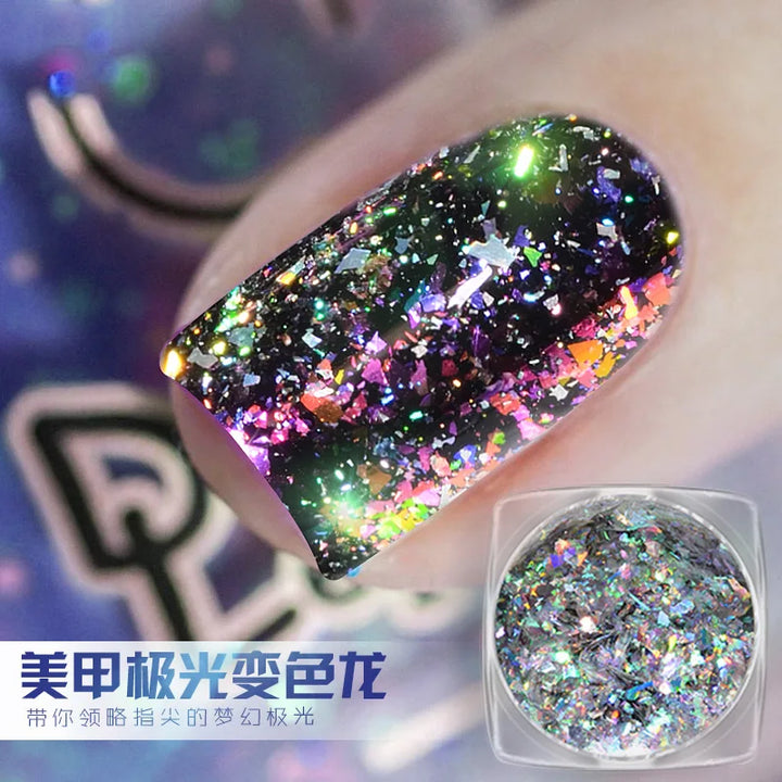 Rynx | 1 Glass Chameleon Nail Flakes Irregular Aluminum Foil UV Gel Polish Nail Sequins Paillettes Manicure Art Decoration Glitter Powder