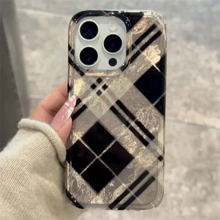 Lisslune | Für iPhone 16 Pro Max Hülle Retro Schwarz Gold Diamantgitter Muster Hülle Für iPhone Hülle 16 15 14 13 12 11 XR XS Max 7 8 Plus Cover