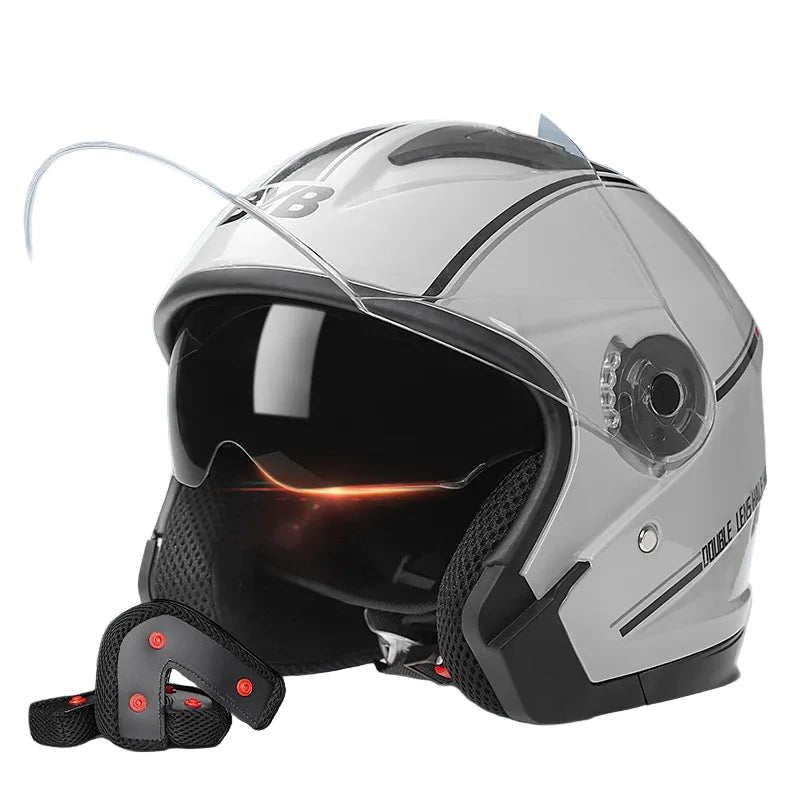Lisslune | Retro 3/4 Open-Face Motorcycle Helmet with Dual Lens – AeroRide