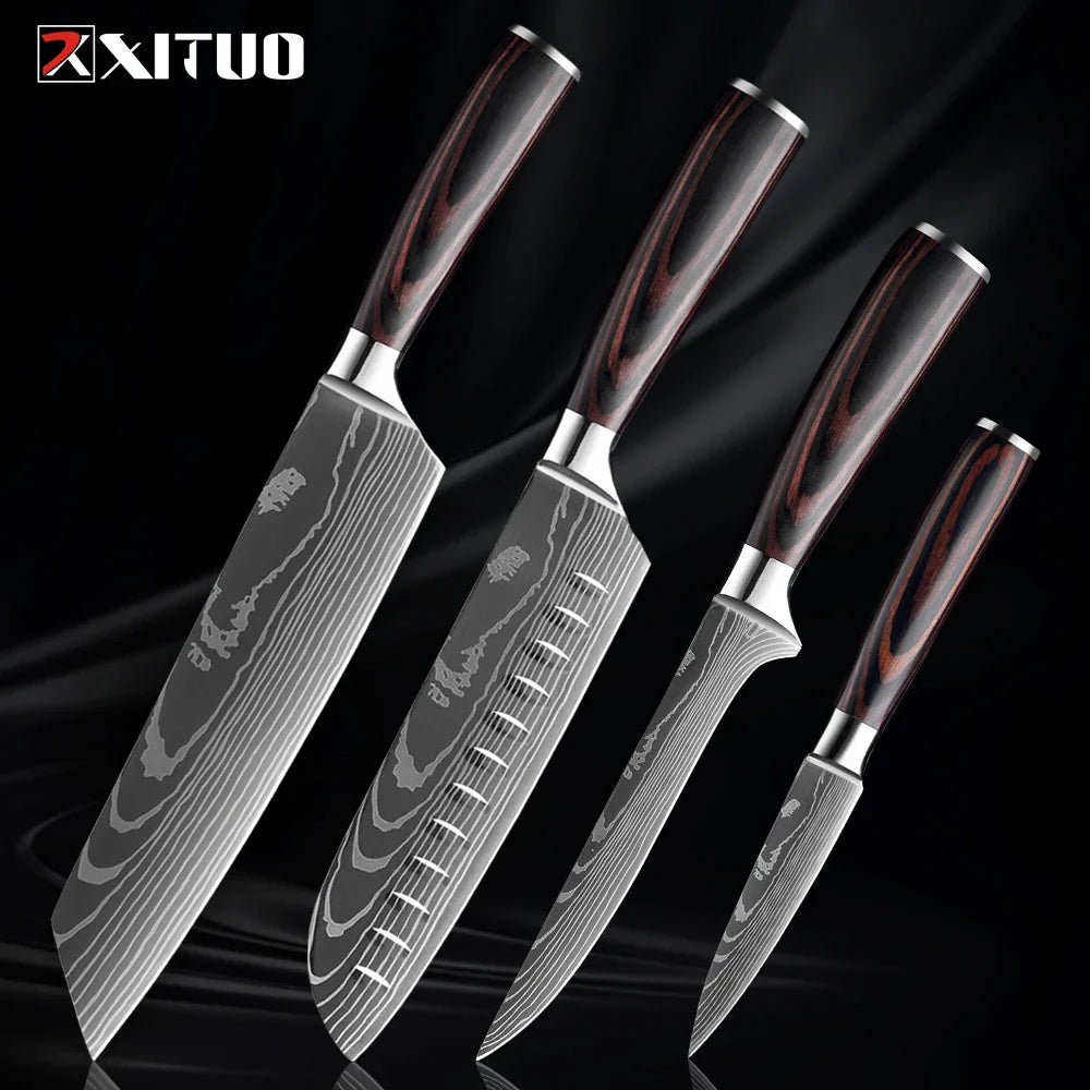 Skorter | XITUO Kitchen Knife Set - 1-9PCS 7Cr17Mov Stainless Steel Chef, Santoku & Fruit Knives with Ergonomic Pakkawood Handle