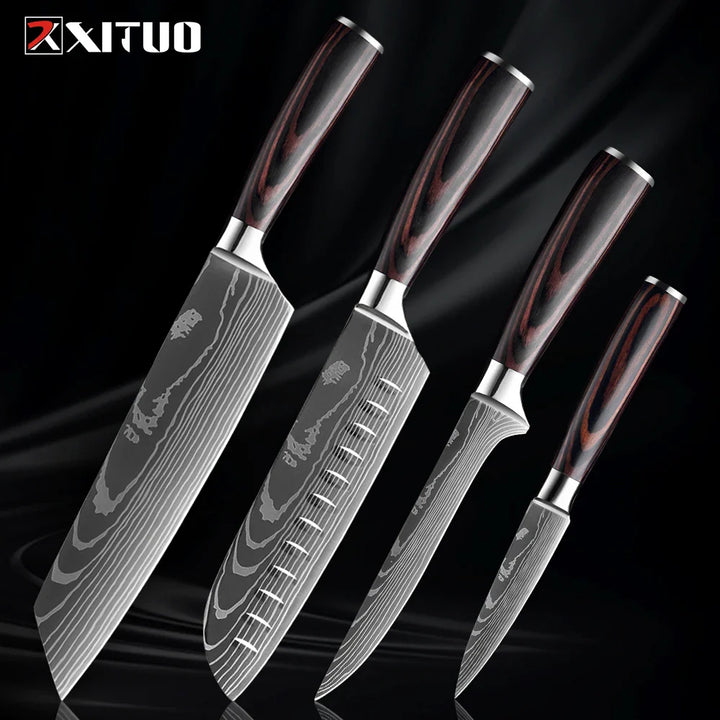Skorter | XITUO Kitchen Knife Set - 1-9PCS 7Cr17Mov Stainless Steel Chef, Santoku & Fruit Knives with Ergonomic Pakkawood Handle