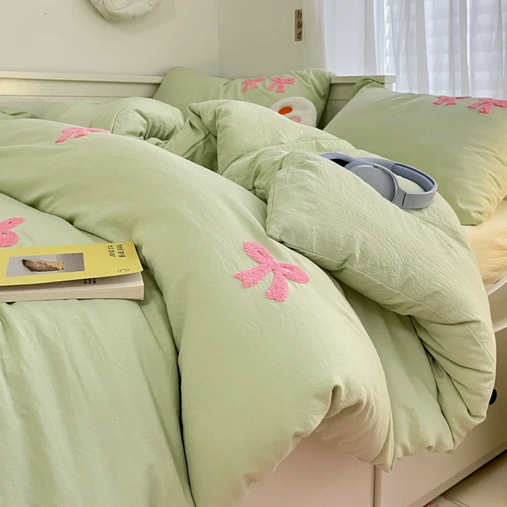 Rynx | INS washed cotton bedding set with pillowcase bed sheet single bed double bed orange duvet cover queen/king double bed