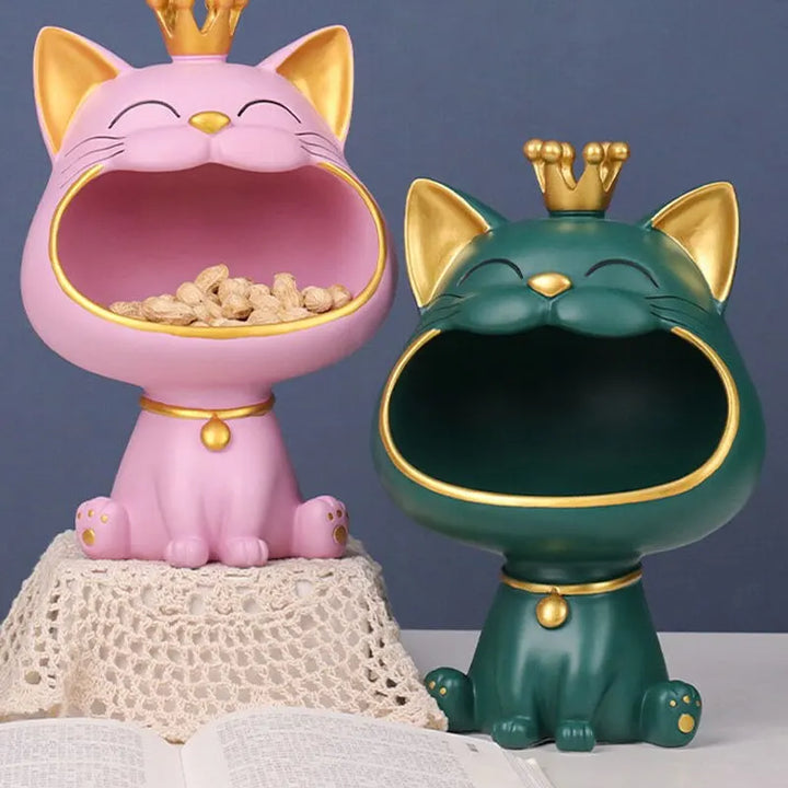 Lisslune | Fortune Crown Big Mouth Cat Entrance Key Holder Decorative Ornament, Light Luxury Housewarming Gift Sculpture
