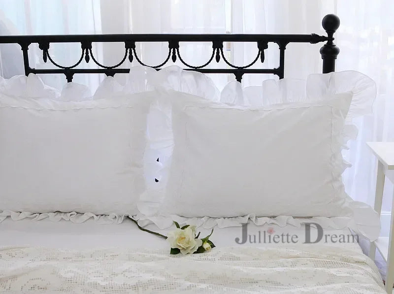 Rynx 1 Piece Princess Pure White Double Layer Lace Ruffle Cotton Wedding Pure Cotton Bedding Pillowcase Pillow Cover Autumn Decoration