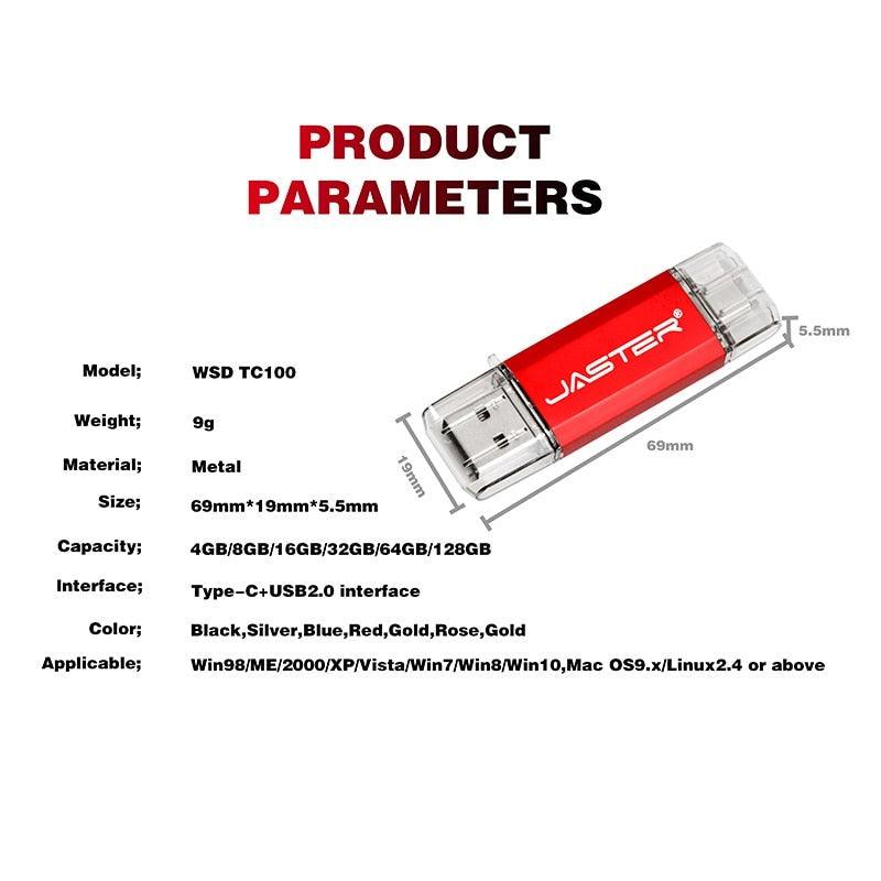 Lisslune | Premium 2-in-1 Type-C USB Flash Drive - Golden Metal Design with High-Speed Data Transfer and Enhanced Security