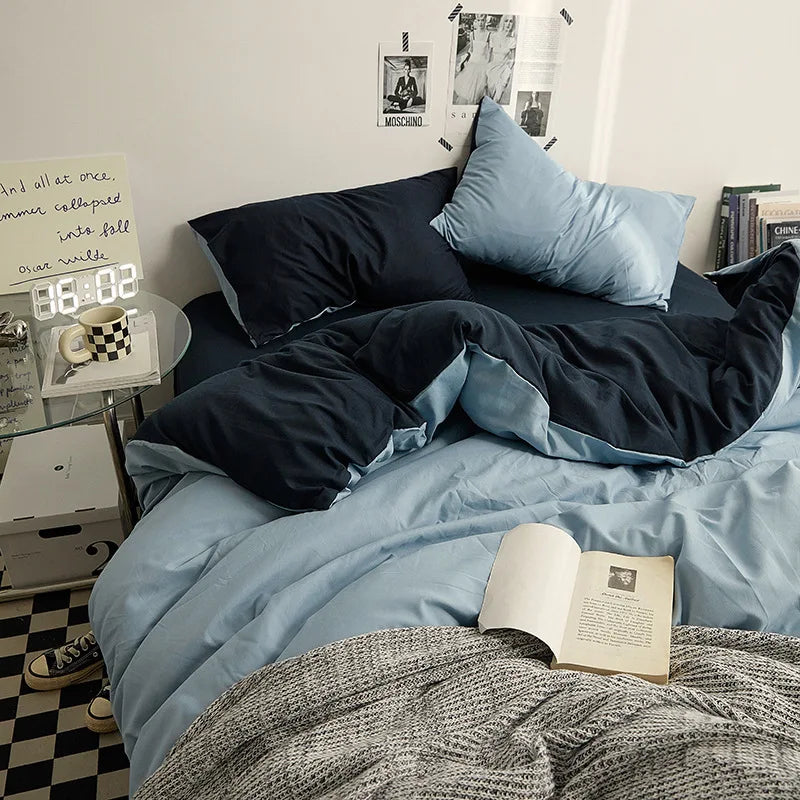 Rynx | Bedding set in double style color washed cotton bed sheet duvet cover 3-piece set bedspread set queen king size