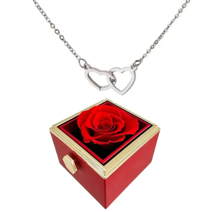 Lisslune | Two Hearts Necklace with Rotating Rose Gift Box