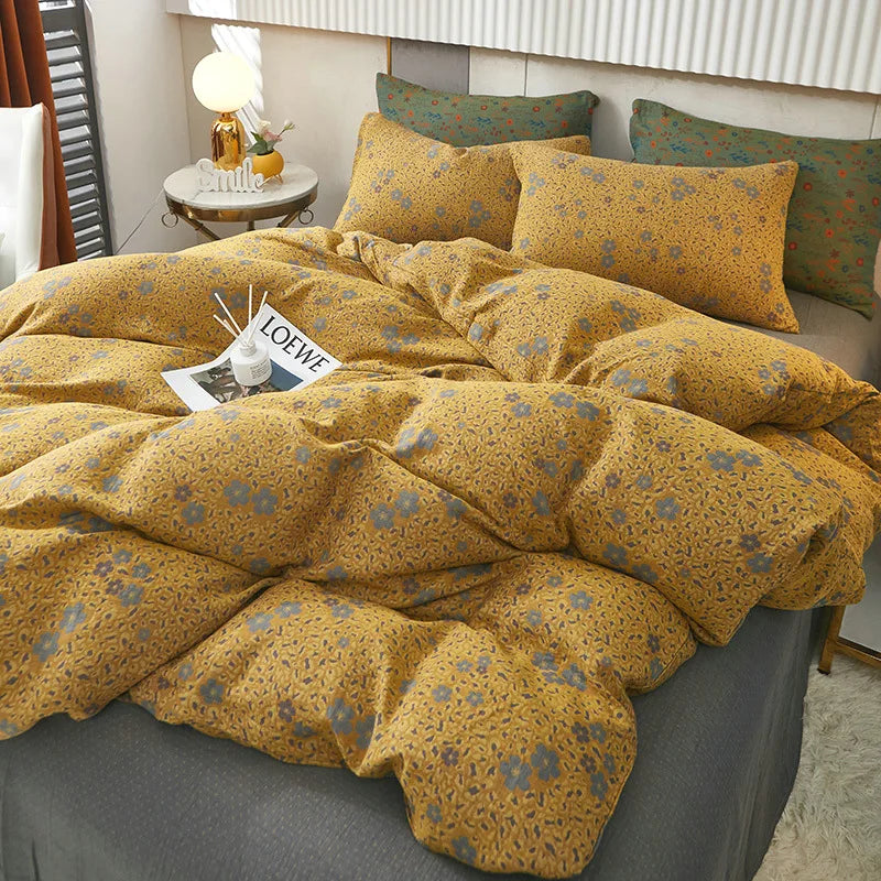 Rynx | Cotton Soft Bedding Set Striped Print Duvet Cover with Pillowcase Flower Duvet Pillowcases Sets