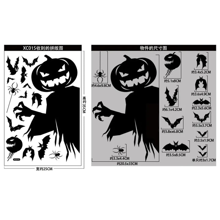 Rynx | Black Halloween Decoration Skeleton Hand Pumpkin Door Sticker Ghost Festival Party Decor Grinning Mouth Wall Sticker Happy Halloween