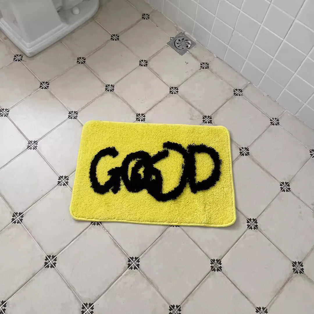 Rynx | Yellow Tufting Letters Good Bathroom Mat Carpet Area Rug Welcome Mat Floor Bathtub Edge Absorbent Non-Slip Pad Home Decoration 40x60cm
