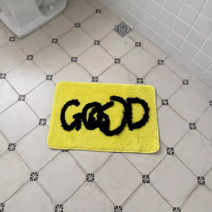 Rynx | Yellow Tufting Letters Good Bathroom Mat Carpet Area Rug Welcome Mat Floor Bathtub Edge Absorbent Non-Slip Pad Home Decoration 40x60cm