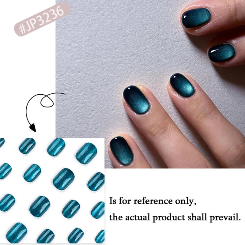 Rynx | Nude Pink Cat Eye Red French Nail Art Portable Fashion False Nails Removable Ready False Nails Press on Nails with Glue