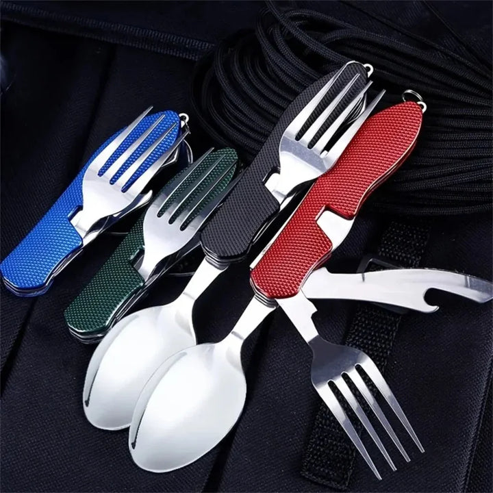 Rynx | 1 Set collapsible camping cutlery - multifunctional knife, fork, spoon combo for outdoor activities camping picnic travel