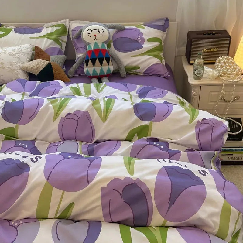 Rynx | Tulip Duvet Cover Set with Bed Sheets Pillowcases Fashion Twin Double Queen Size Bedding Soft Boys Girls Bedding Set