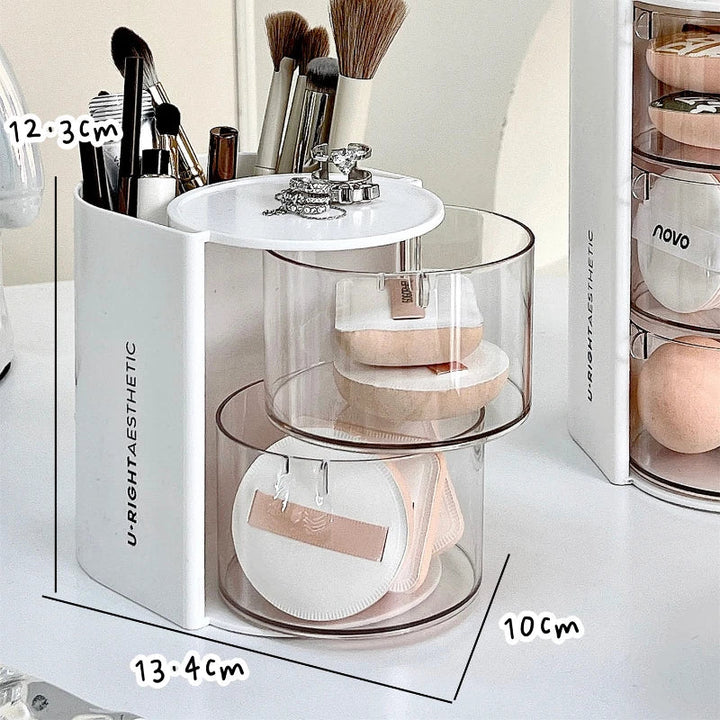 Rynx | Rotatable Powder Puff Storage Box Dustproof Desktop Beauty Egg Air Cushion Shelf Multilayer Lipstick Makeup Brush Storage Rack