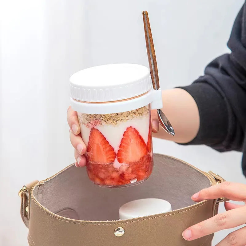 Lisslune | Multifunctional Portable Breakfast Cup with Lid and Spoon - Perfect for Oatmeal, Cereal, Nuts, Yogurt, Salad, and More! Heat-Resistant Tumbler for Juice and Milk On-the-Go