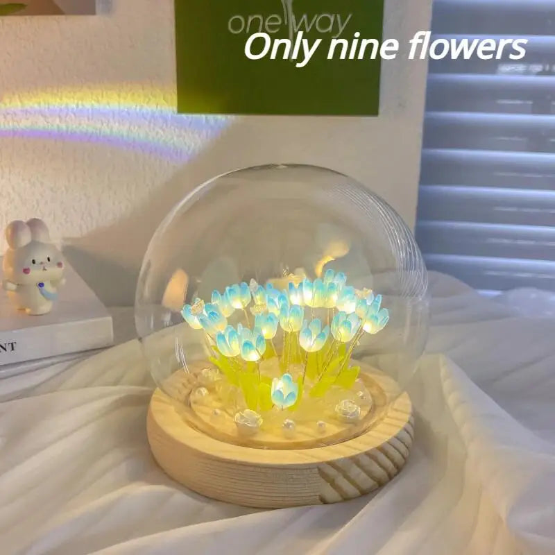 Rynx | Artificial Tulip Flowers Night Light Ornaments Handmade DIY Nightstand LED Night Lamp Bedroom Desk Decor Birthday Gifts Table Lamp