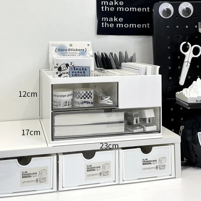 Rynx | Multifunctional Pen Holder Storage Box Drawer Type Study Student Desk Stationery Pen Holder Office Desk Organizer