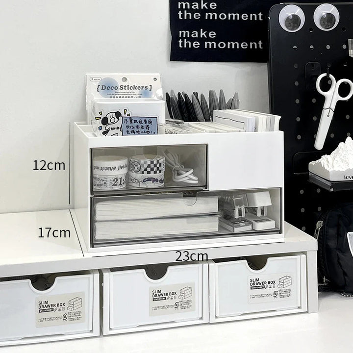 Rynx | Multifunctional Pen Holder Storage Box Drawer Type Study Student Desk Stationery Pen Holder Office Desk Organizer