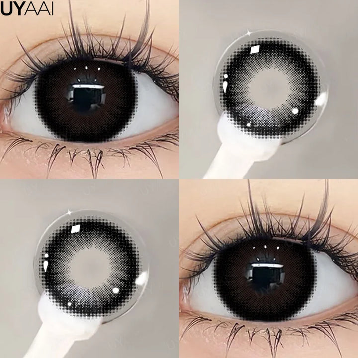 Rynx | Myopia 15MM Black Diamond Lenses with Diopters 1 Pair Big Eyes Natural Black Lenses Brown Contact Lenses Gray Purple Lens