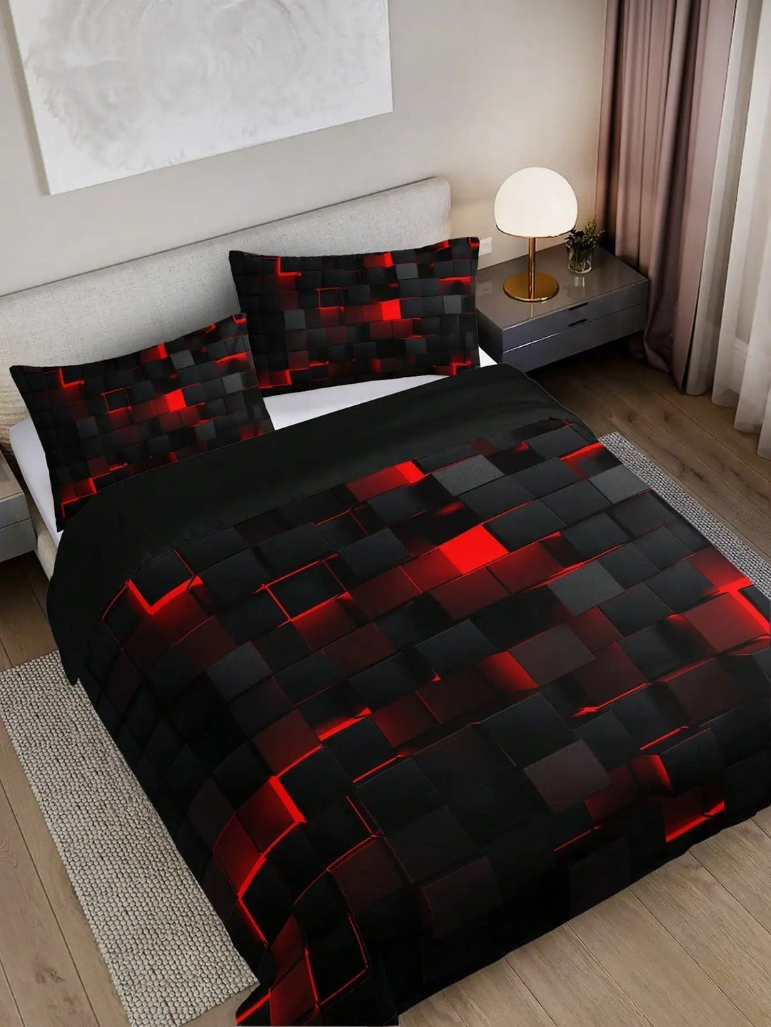 Lisslune | GridLuxe - modern bed linen set with dynamic red grid