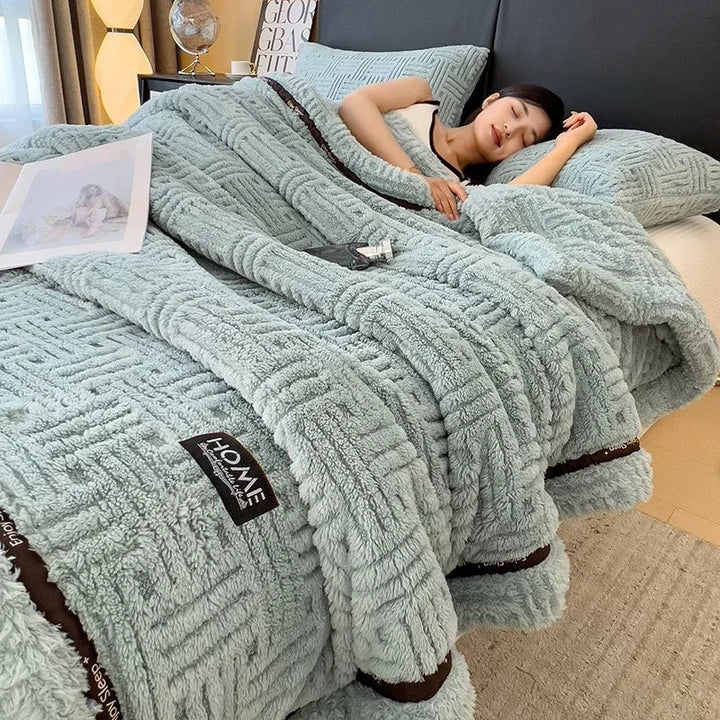 Rynx New Half-Side Fleece Autumn Winter Blanket Soft Fluffy Maternal and Child Grade Comforters Warm Breathable Sofa Cover Blanket