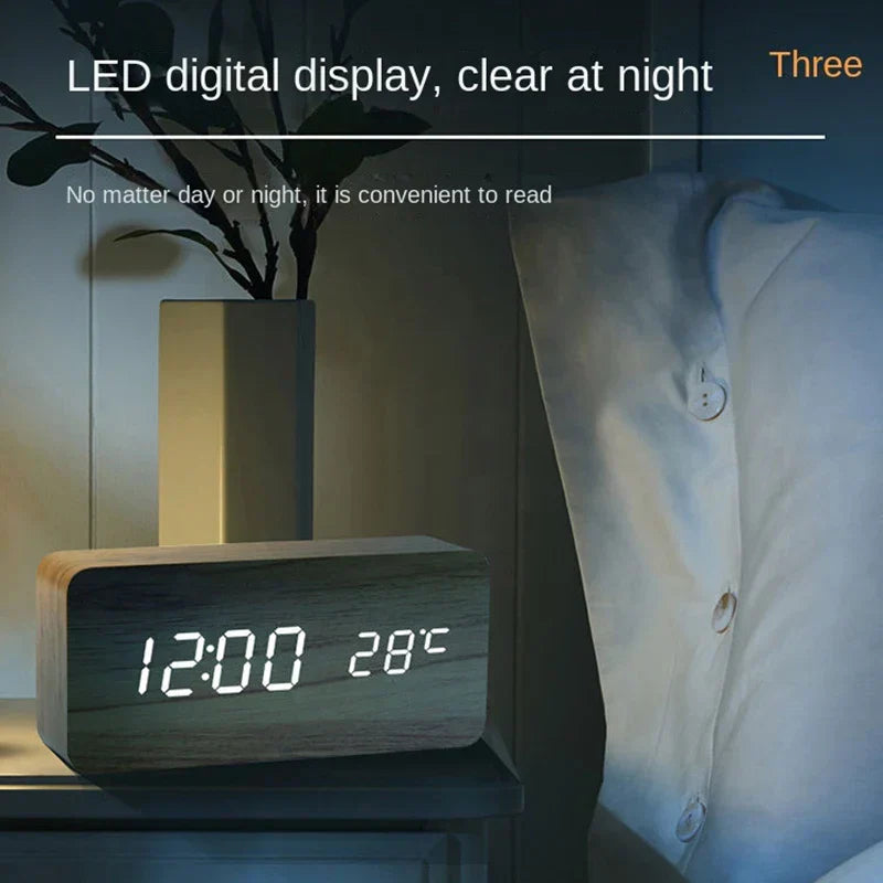 Lisslune | Wood LED Smart Alarm Clock for Bedroom