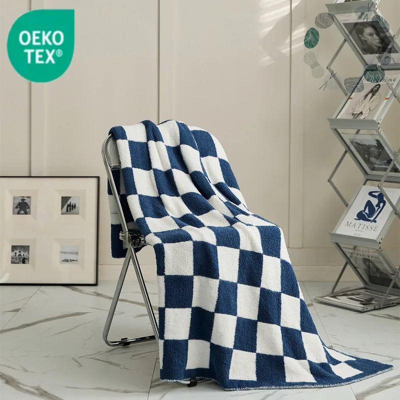 Rynx | Retro Checkered Plaid Knit Fleece Blankets Soft Cozy Thread Blanket Sofa Blanket Dust Cover Tassel Blankets For Bed