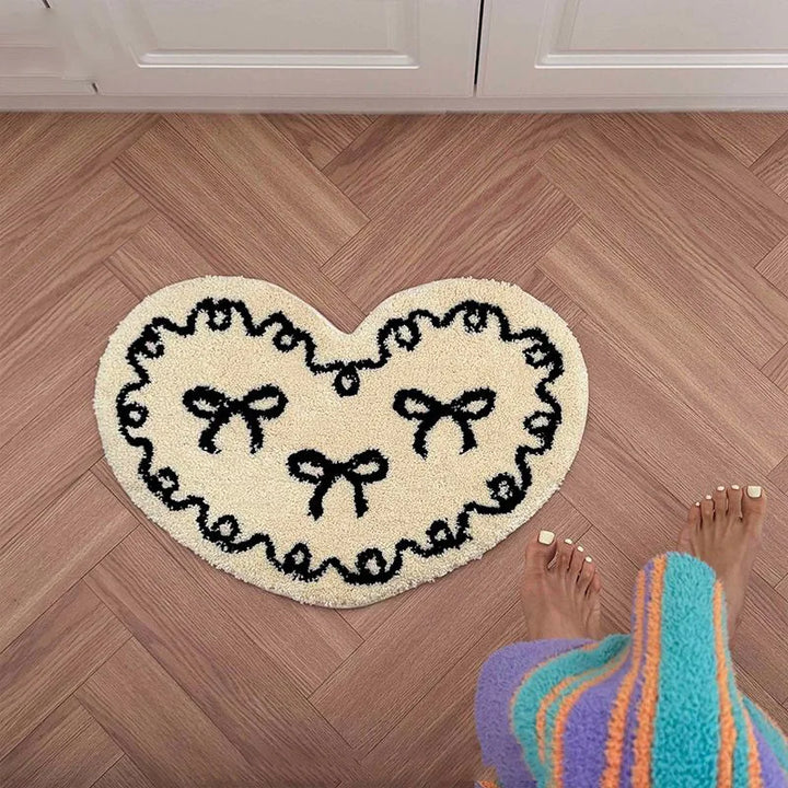 Rynx | Heart-Shaped Bow Pattern Tufted Rug Bathroom Soft Plush Anti-Skid Doormat Fluffy Thick Tufted Room Entry Mat