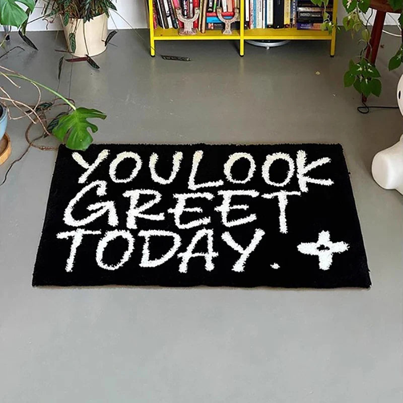 Rynx | Carpet Letters Bathroom Mat Black White Bedroom Foot Mat Bath Mat Carpet Plush Carpet Floor Cushion Aesthetic Home Decoration 50x80cm