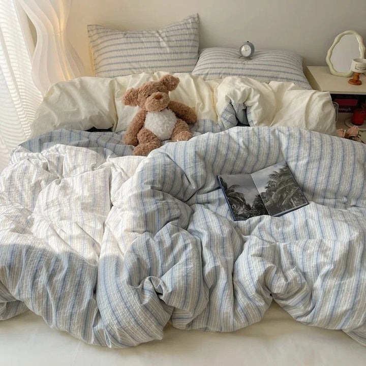 Rynx | Striped Bedding Set INS Nordic Girl Soft Washed Cotton Bed Sheet Queen King Size Duvet Cover Set Comforter Set Pillowcase Bedding