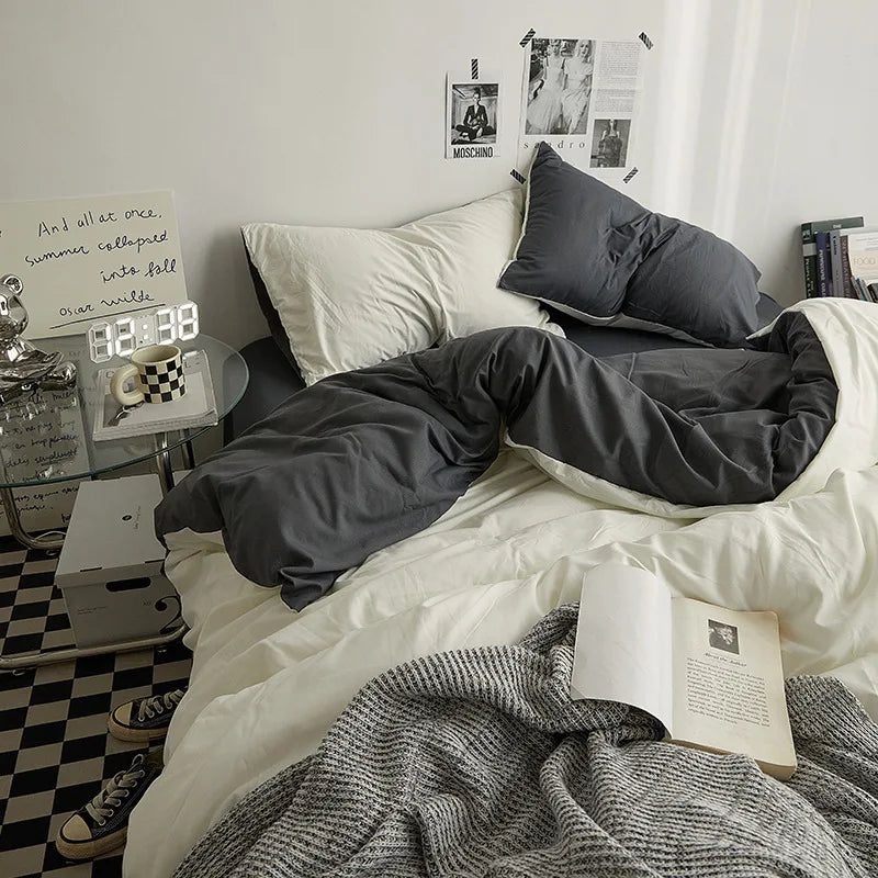 Rynx | Bedding set in double style color washed cotton bed sheet duvet cover 3-piece set bedspread set queen king size
