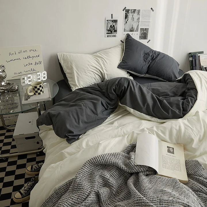 Rynx | Bedding set in double style color washed cotton bed sheet duvet cover 3-piece set bedspread set queen king size