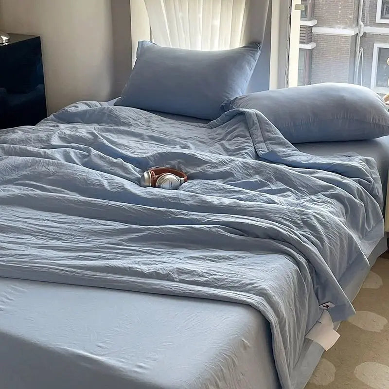 Rynx Korean Ins Bedding Set, Luxury Duvet Cover, Pillowcase Flat Sheet, Simple Girl Princess Ruffle Home Textiles