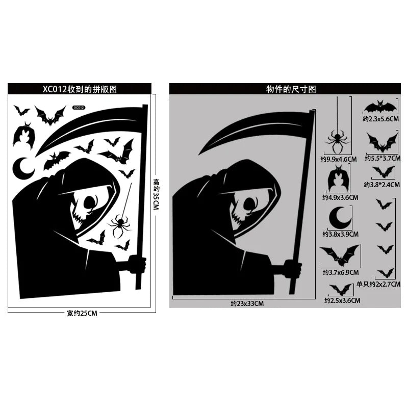 Rynx | Black Halloween Decoration Skeleton Hand Pumpkin Door Sticker Ghost Festival Party Decor Grinning Mouth Wall Sticker Happy Halloween