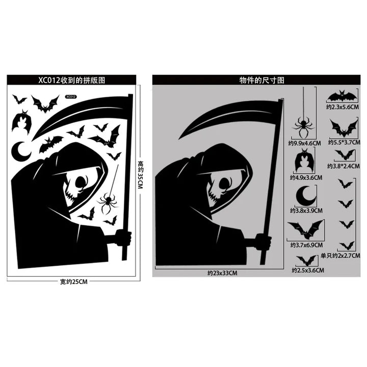 Rynx | Black Halloween Decoration Skeleton Hand Pumpkin Door Sticker Ghost Festival Party Decor Grinning Mouth Wall Sticker Happy Halloween