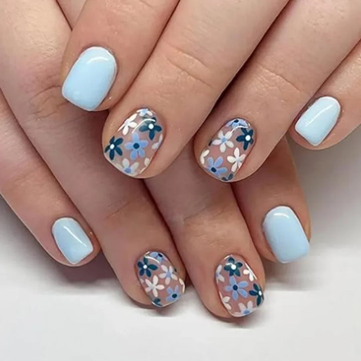 Rynx | 24 Piece Square Press-on Nails Set with Pink Flower Patterns Full Coverage Acrylic Nail Tips Glue for Stylish Women/Girls