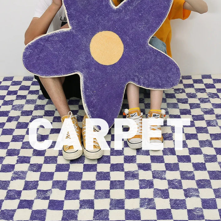 Rynx | Lavender Color Luxury Checkerboard Rug Bedroom Decoration Rugs Living Room Rug Bathroom Door Mat Non-Slip Rugs Rug IG