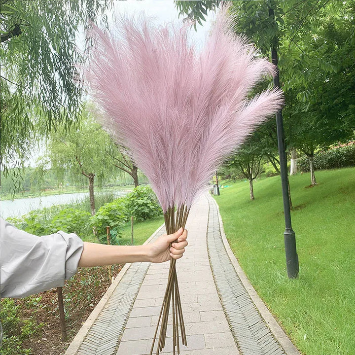Lisslune | 5 pieces 100 cm Artificial Pampas Grass Dried Flower Bouquet Wedding Party Decoration Home Room DIY Artificial Plants Decoration Supplies
